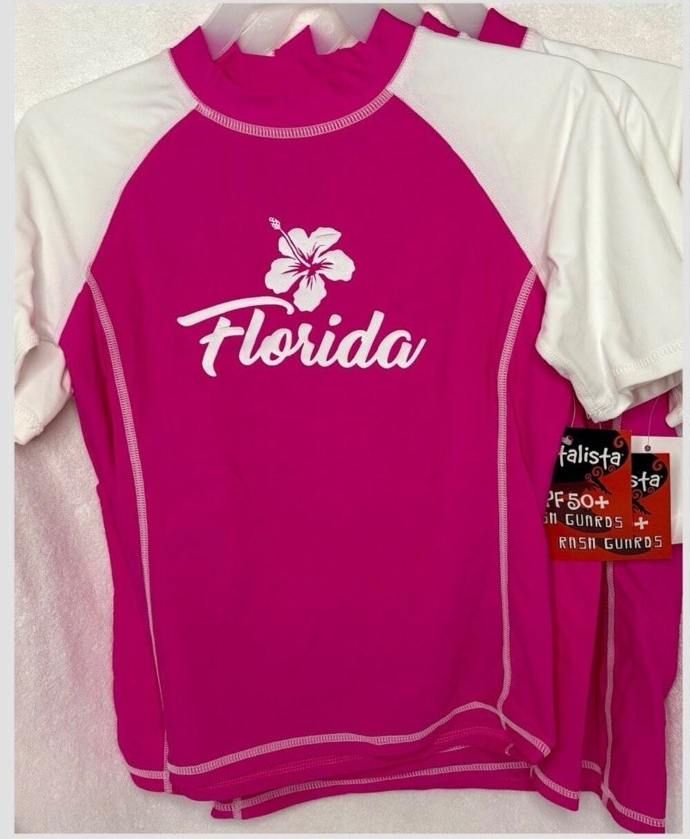 Pink M Coastalista Rash Guard Swim Shirt SPF 50 FLORIDA Souvenir Tourist Holiday